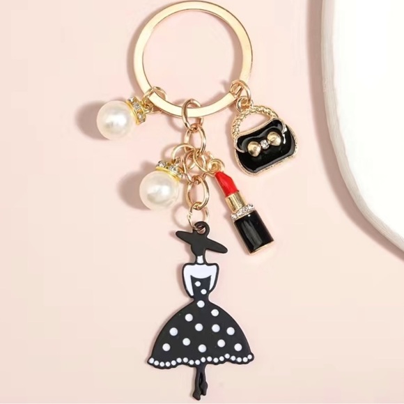 💝Boutique💄 Lady~Lipstick~Purse Keychain w/Pearls 🔑 - Picture 6 of 6